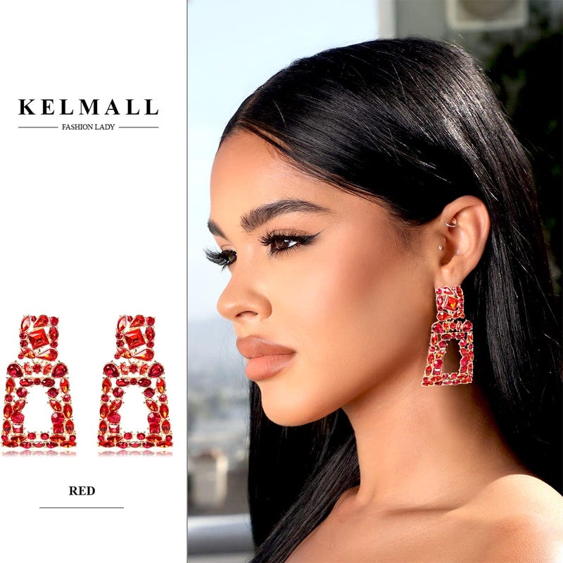KELMALL Chunky Geometric Rhinestone Dangle Earrings for Women â€“ Bold Rectangle Statement Drop Earrings, Gift-Boxed Fashion Jewelry - Image 3